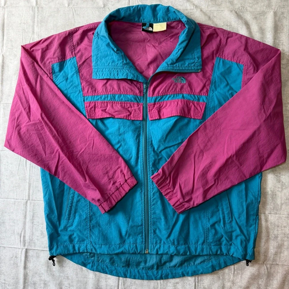 90s Vintage North Face Men’s Medium Color Block‎ Windbreaker Jacket Teal Magenta